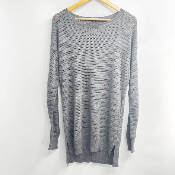 Sisley Open‎ Knit Weave Crewneck Pullover Oversized Sweater in Grey Size Medium - Picture 1 of 8
